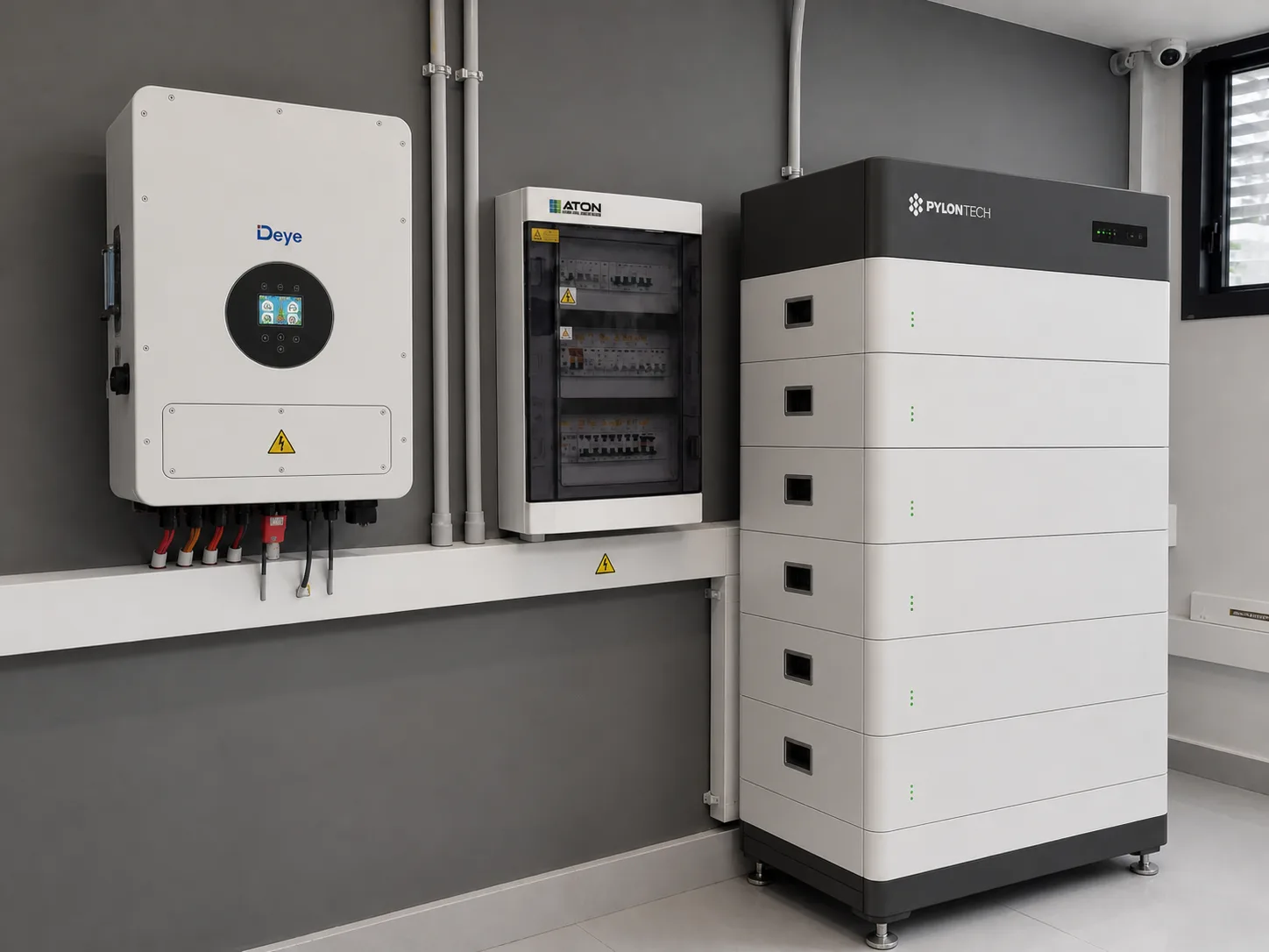 Hibrit güneş enerjisi sisteminin inverter ve lityum batarya modülü — bakım ve izleme kapsamında elektriksel bağlantı ve sağlık verisi değerlendirilir